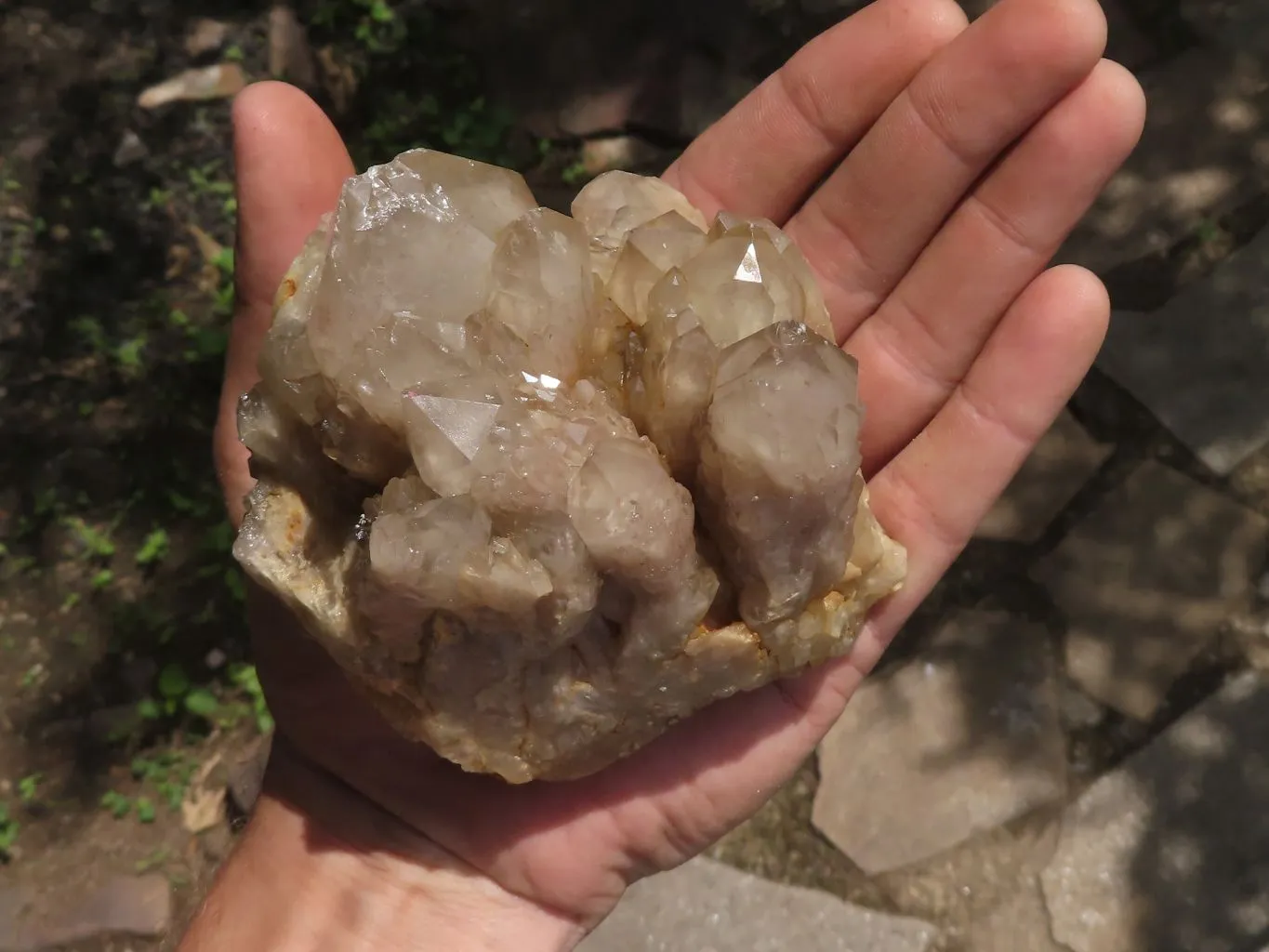 Natural Smokey White Phantom Quartz Clusters x 3 From Luena, Congo