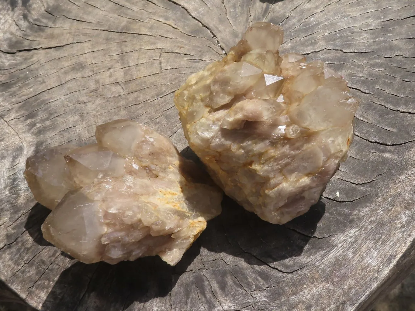 Natural Smokey White Phantom Quartz Clusters x 3 From Luena, Congo