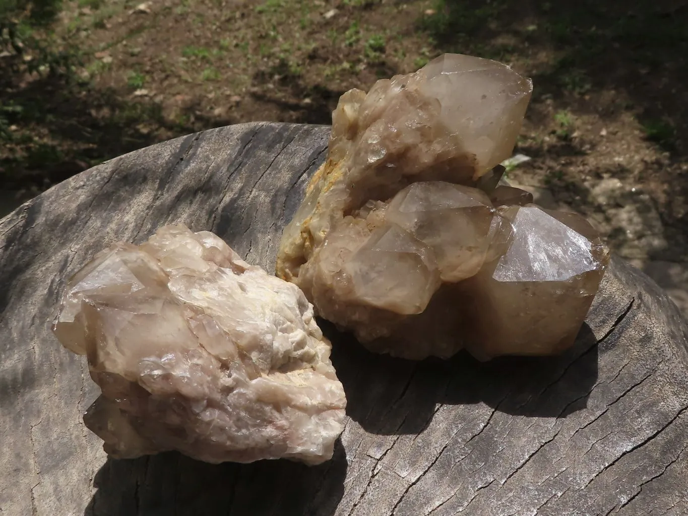 Natural Smokey White Phantom Quartz Clusters x 3 From Luena, Congo
