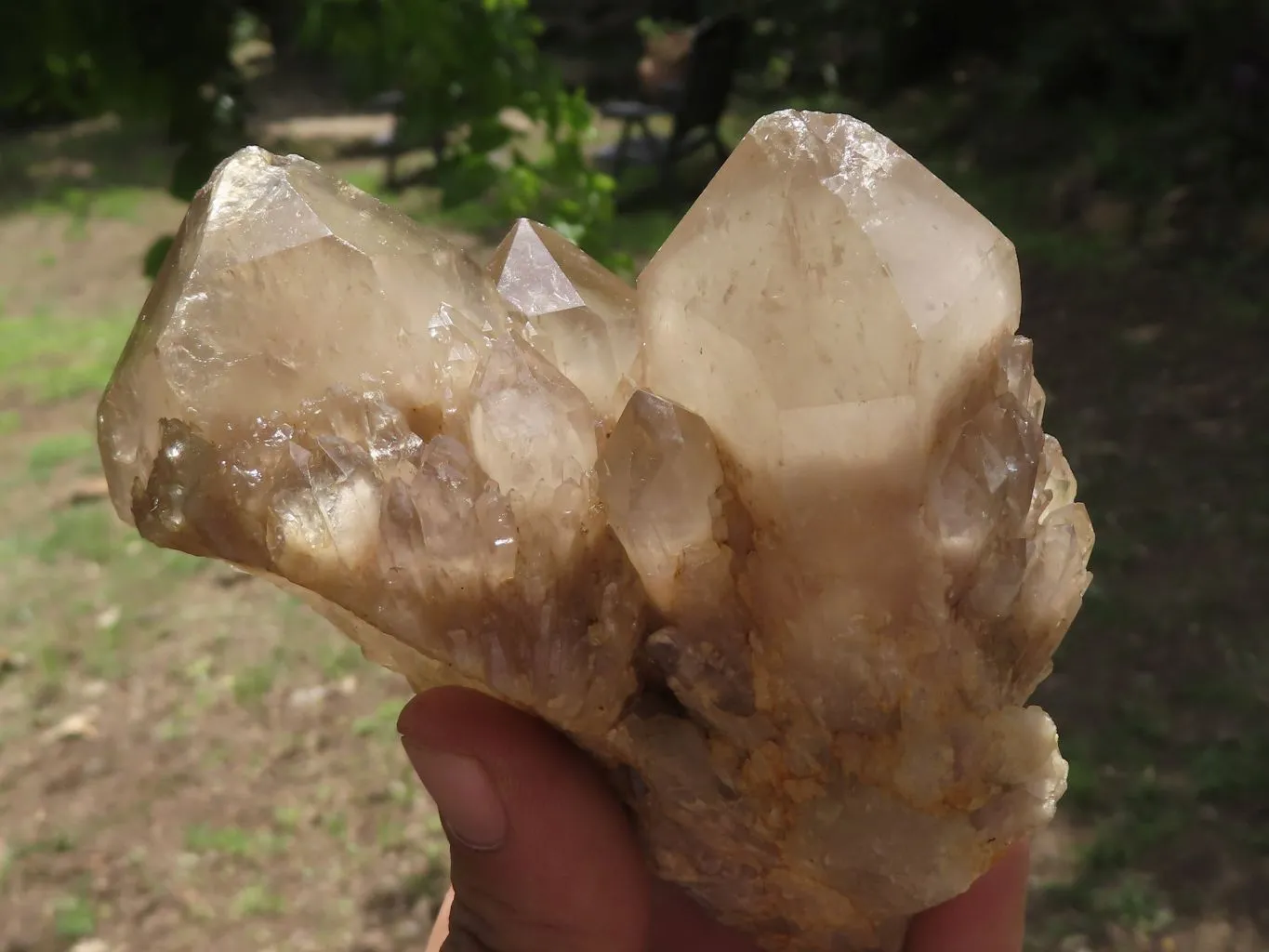 Natural Smokey White Phantom Quartz Clusters x 3 From Luena, Congo
