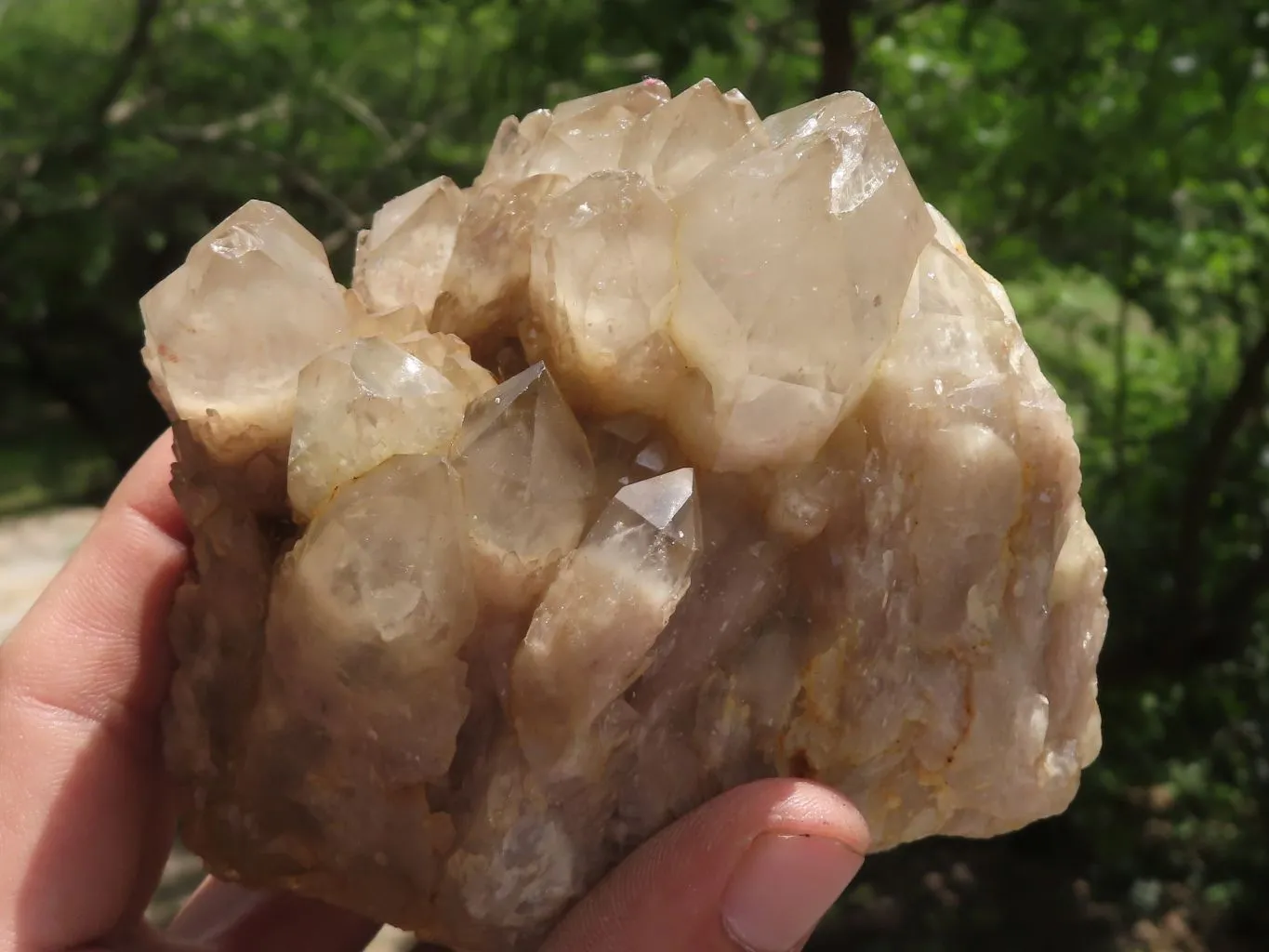 Natural Smokey White Phantom Quartz Clusters x 3 From Luena, Congo