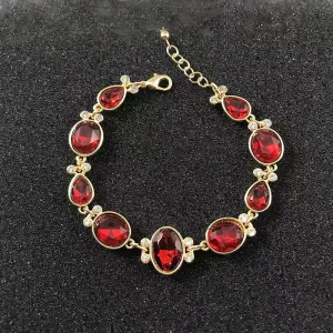New Fashion Retro Luxury Bracelets Imitated Ruby Red Heart-shaped Crystal Bracelets
