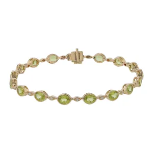 Oval Peridot and Diamond Bracelet in 14K Yellow Gold, 7in