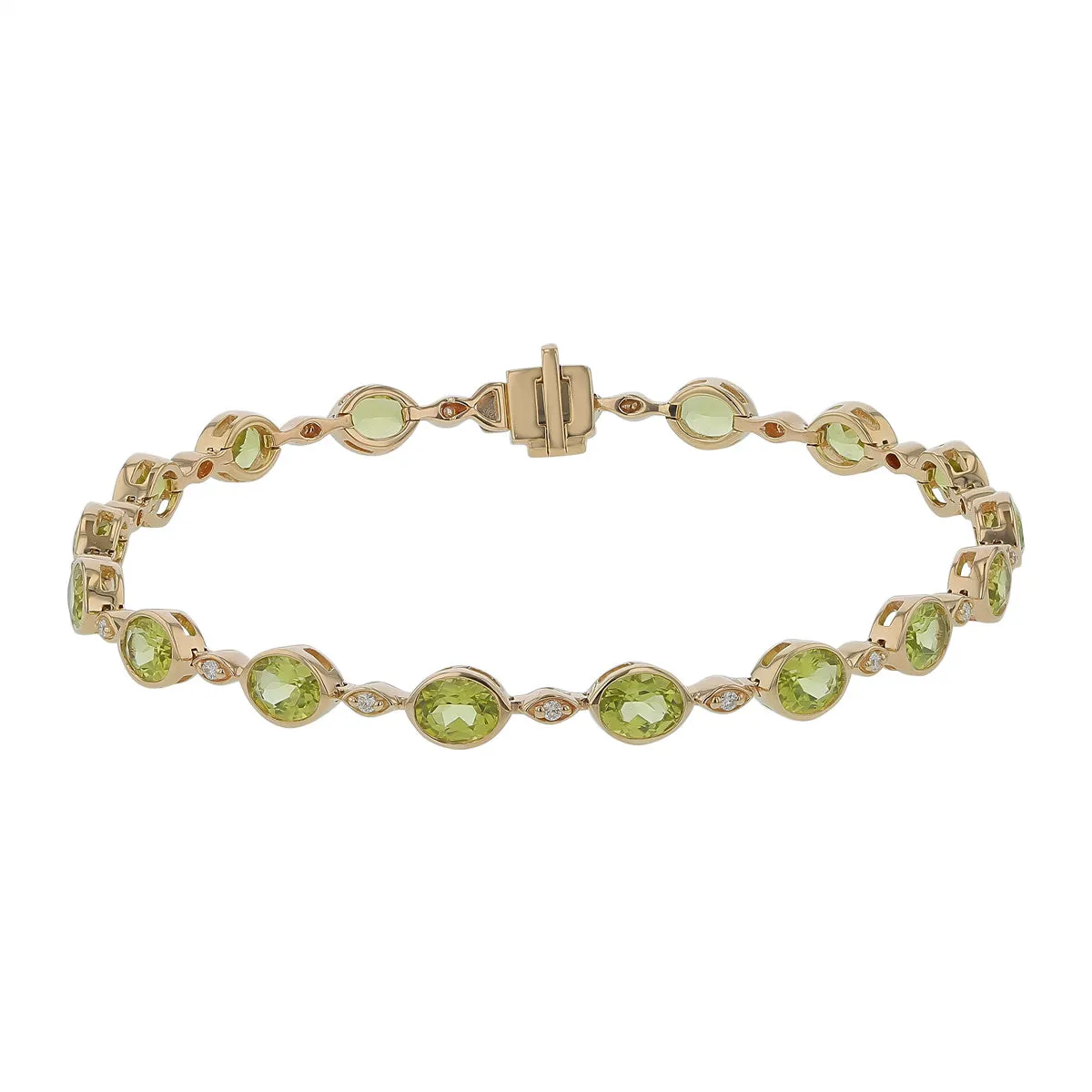 Oval Peridot and Diamond Bracelet in 14K Yellow Gold, 7in