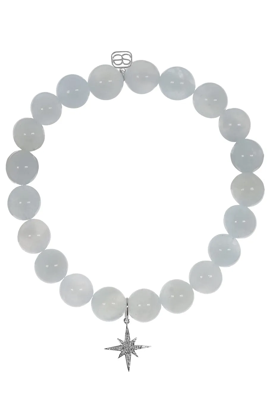 Pave Starburst Aquamarine Bead Bracelet
