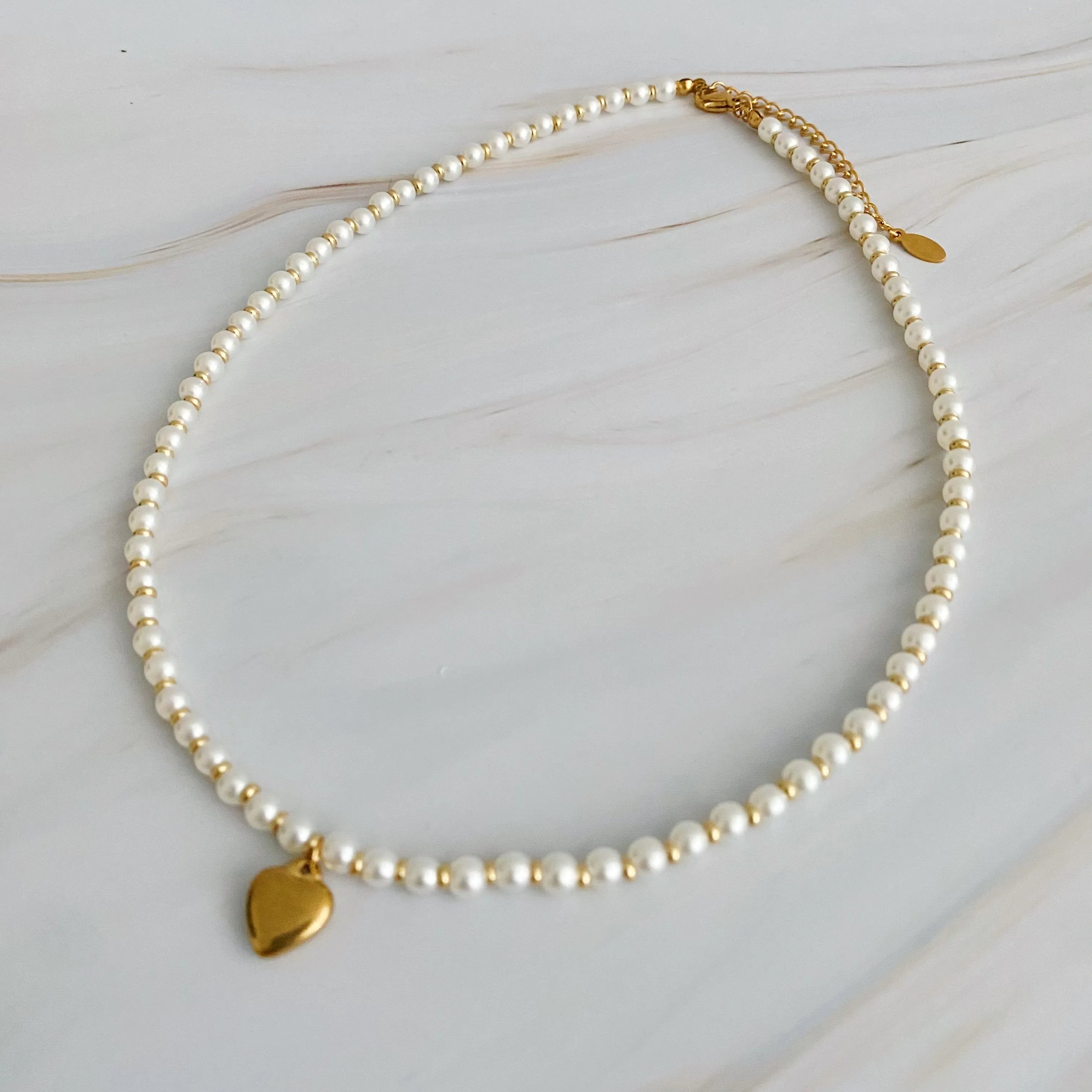 Pearl And Gold Bauble Heart Necklace