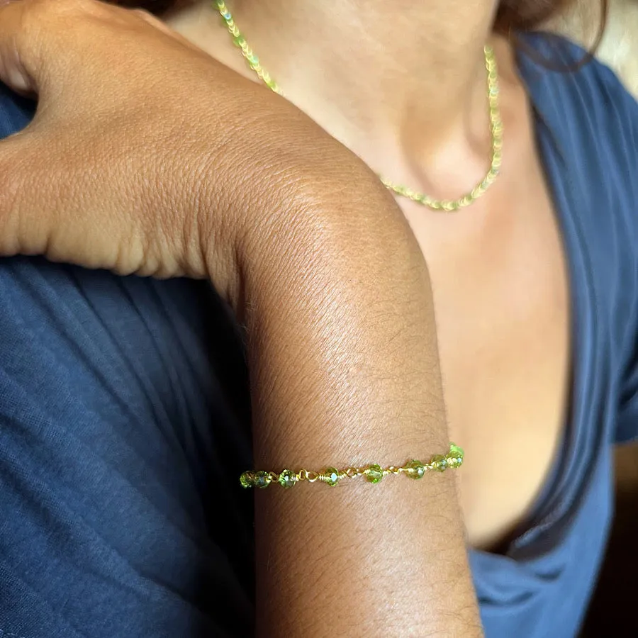 Peridot handmade chain link bracelet gold plated