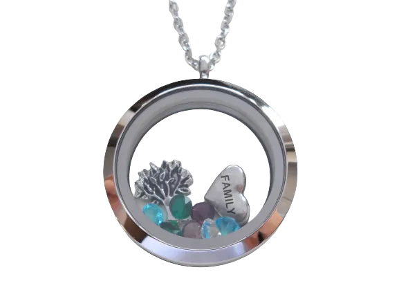 Personalized Large Plain Edge Circle Stainless Steel Floating Memory Locket Necklace for Mom or Grandma - by Jewelry Everyday