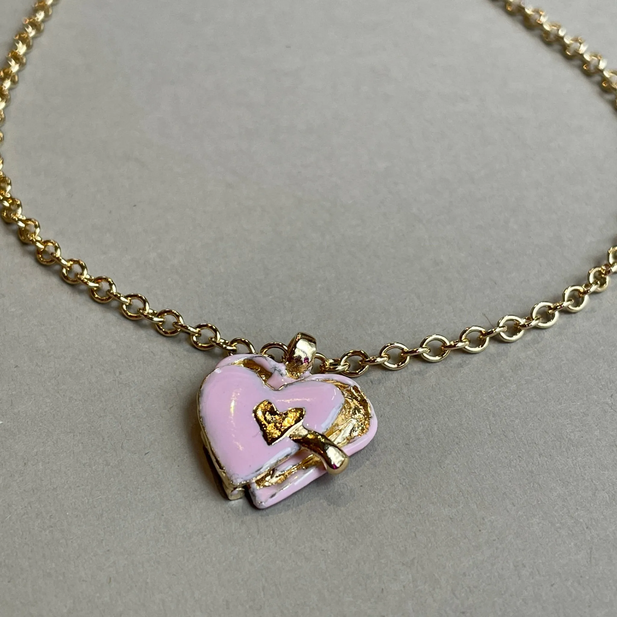 Pink Enamel I Am Loved Locket Necklace