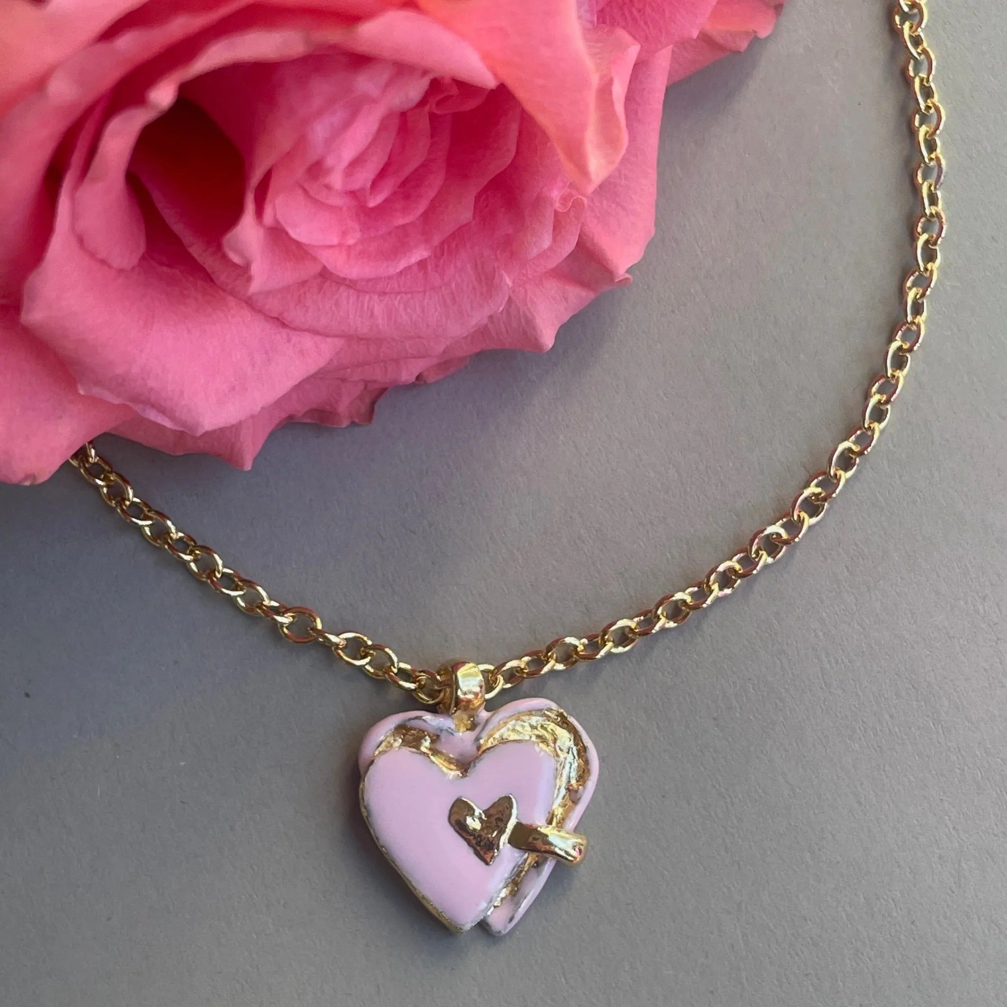 Pink Enamel I Am Loved Locket Necklace