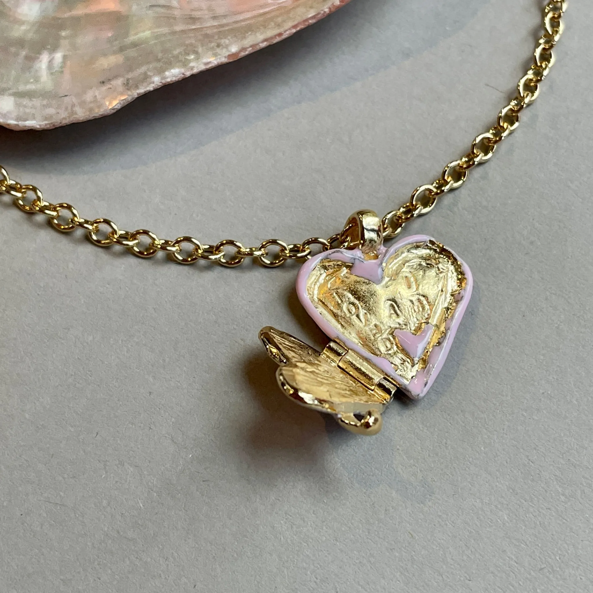 Pink Enamel I Am Loved Locket Necklace