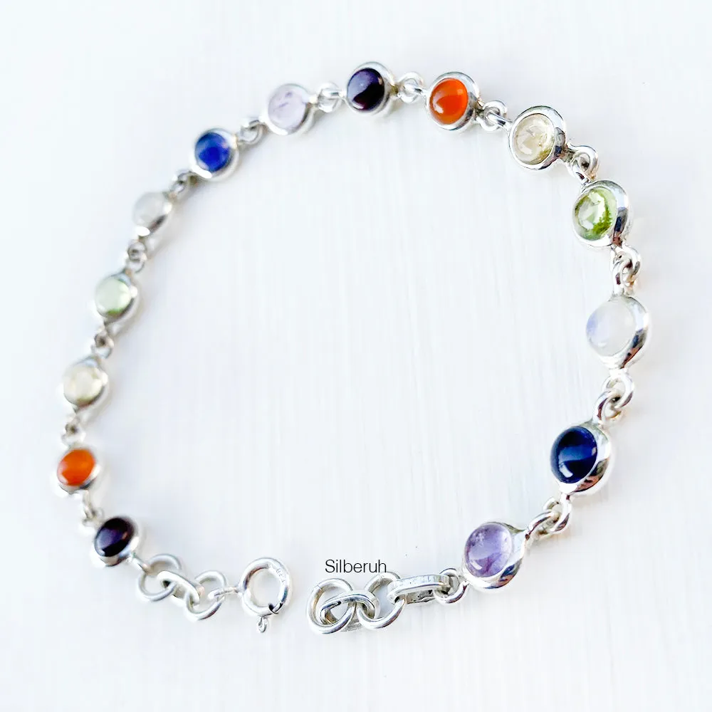 Seven Chakra Silver Bracelet