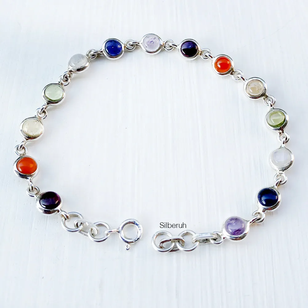 Seven Chakra Silver Bracelet