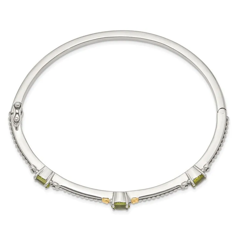 Shey Couture Sterling Silver with 14K Accent Antiqued Oval Peridot Hinged Bangle QTC1214