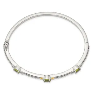 Shey Couture Sterling Silver with 14K Accent Antiqued Oval Peridot Hinged Bangle QTC1214