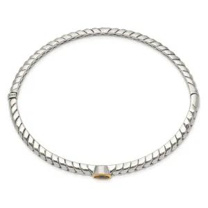 Shey Couture Sterling Silver with 14K Accent Peridot Round Bezel Hinged Bangle Bracelet QTC139