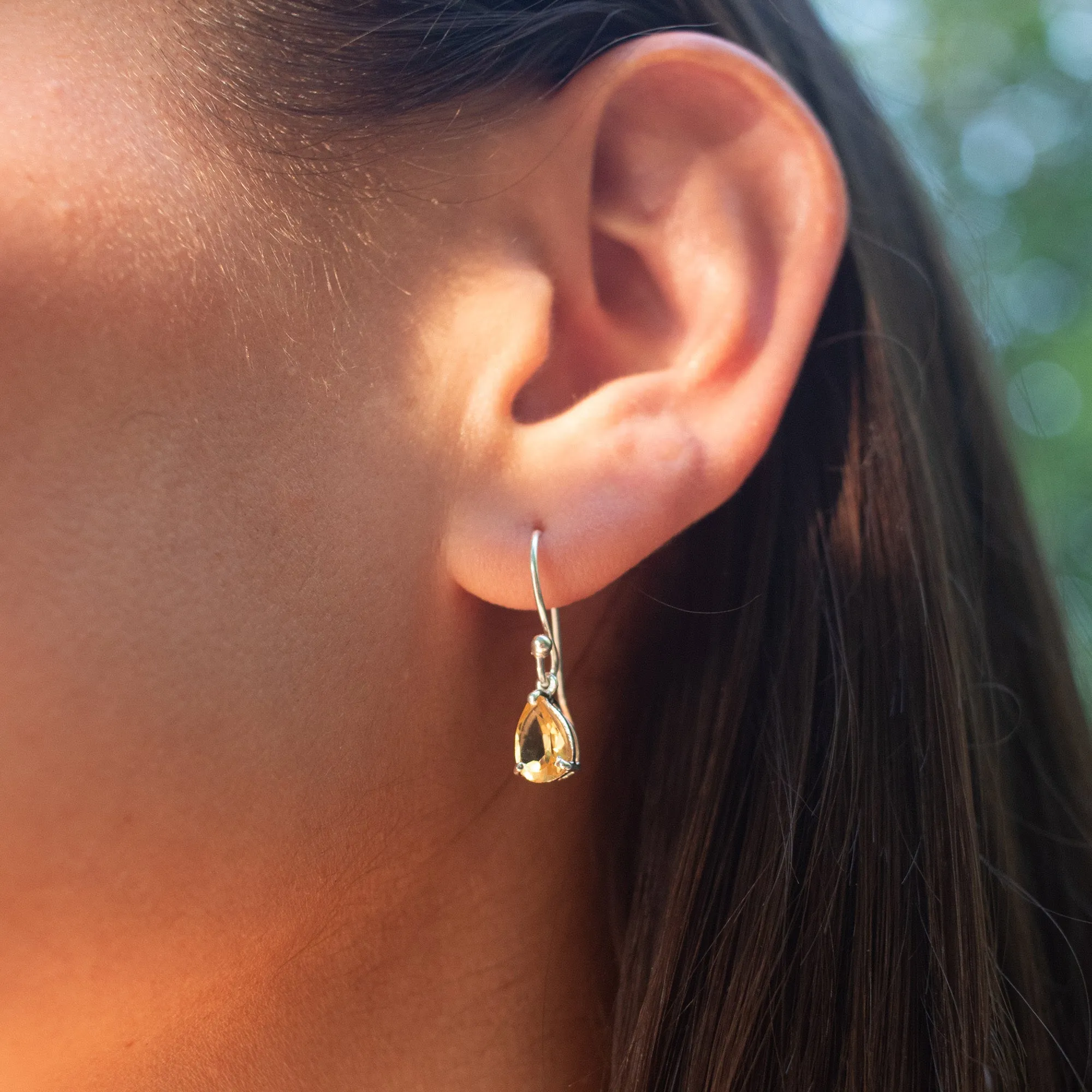 Silver Citrine Teardrop Earrings