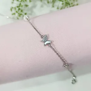 Silver Dainty Butterfly Pearl Bracelet