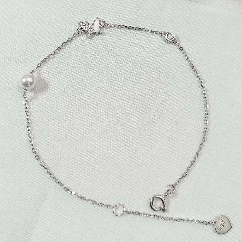 Silver Dainty Butterfly Pearl Bracelet