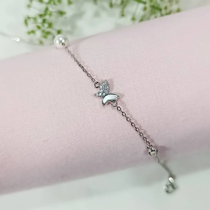 Silver Dainty Butterfly Pearl Bracelet