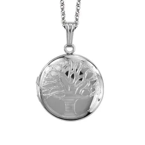 Silver Family Tree Circle Locket W/Chain
