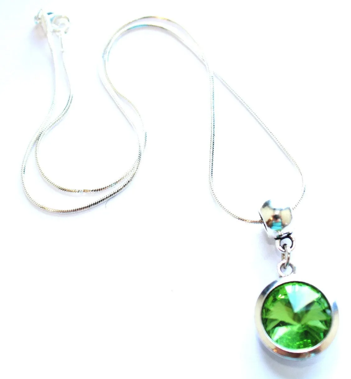 Silver Plated 'August Birthstone' Peridot Coloured Crystal Pendant Necklace