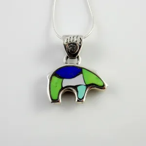 Sterling Silver Multi-stone Mosaic Inlay Bear Pendant