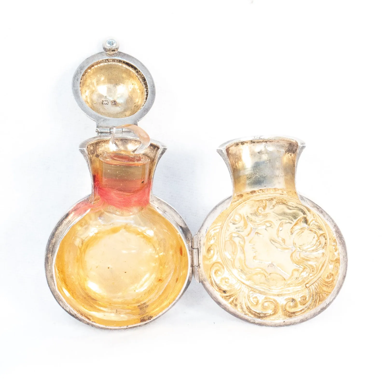 Sterling Silver Scent Bottle Flask Case with Glass Bottle by Crisford and Norris