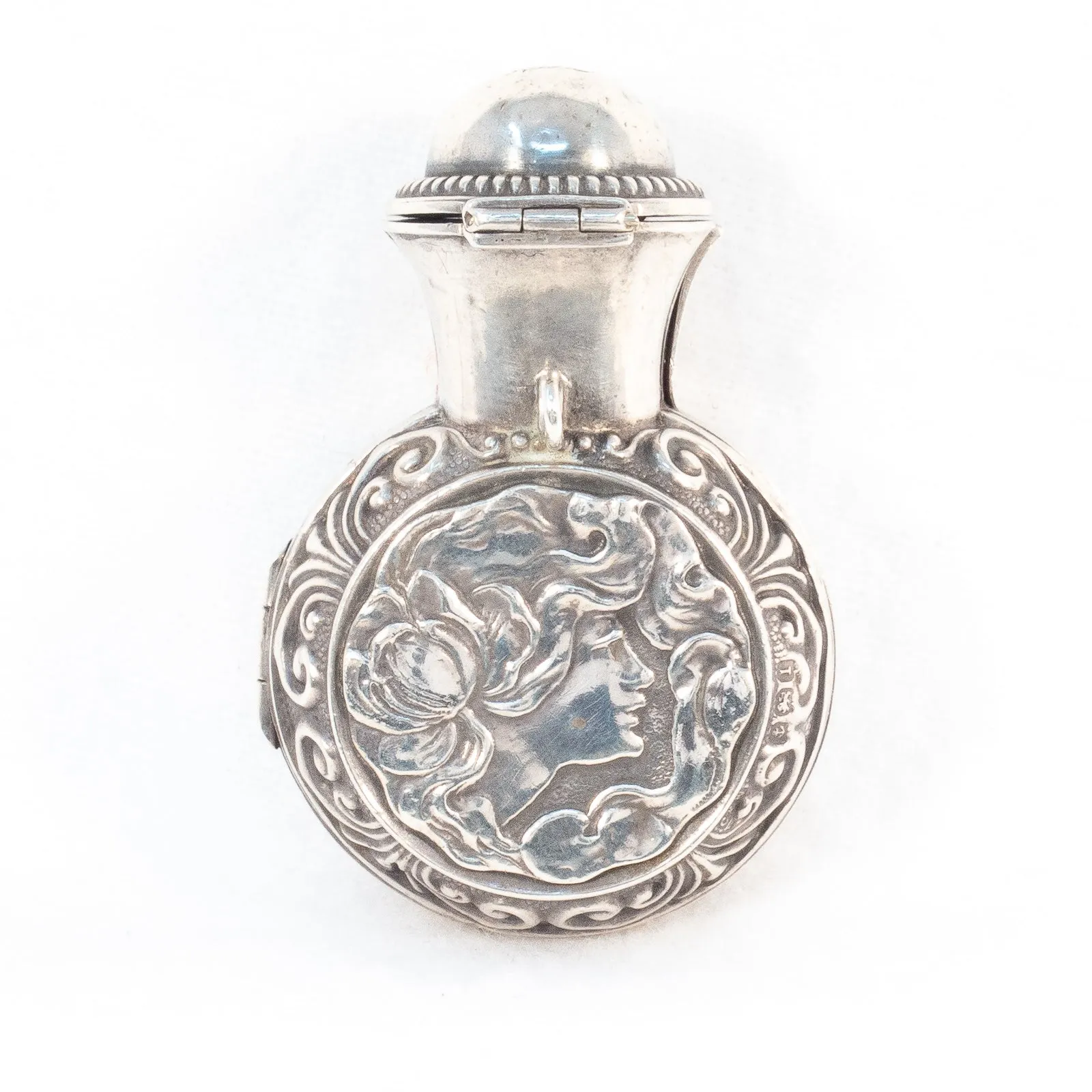 Sterling Silver Scent Bottle Flask Case with Glass Bottle by Crisford and Norris