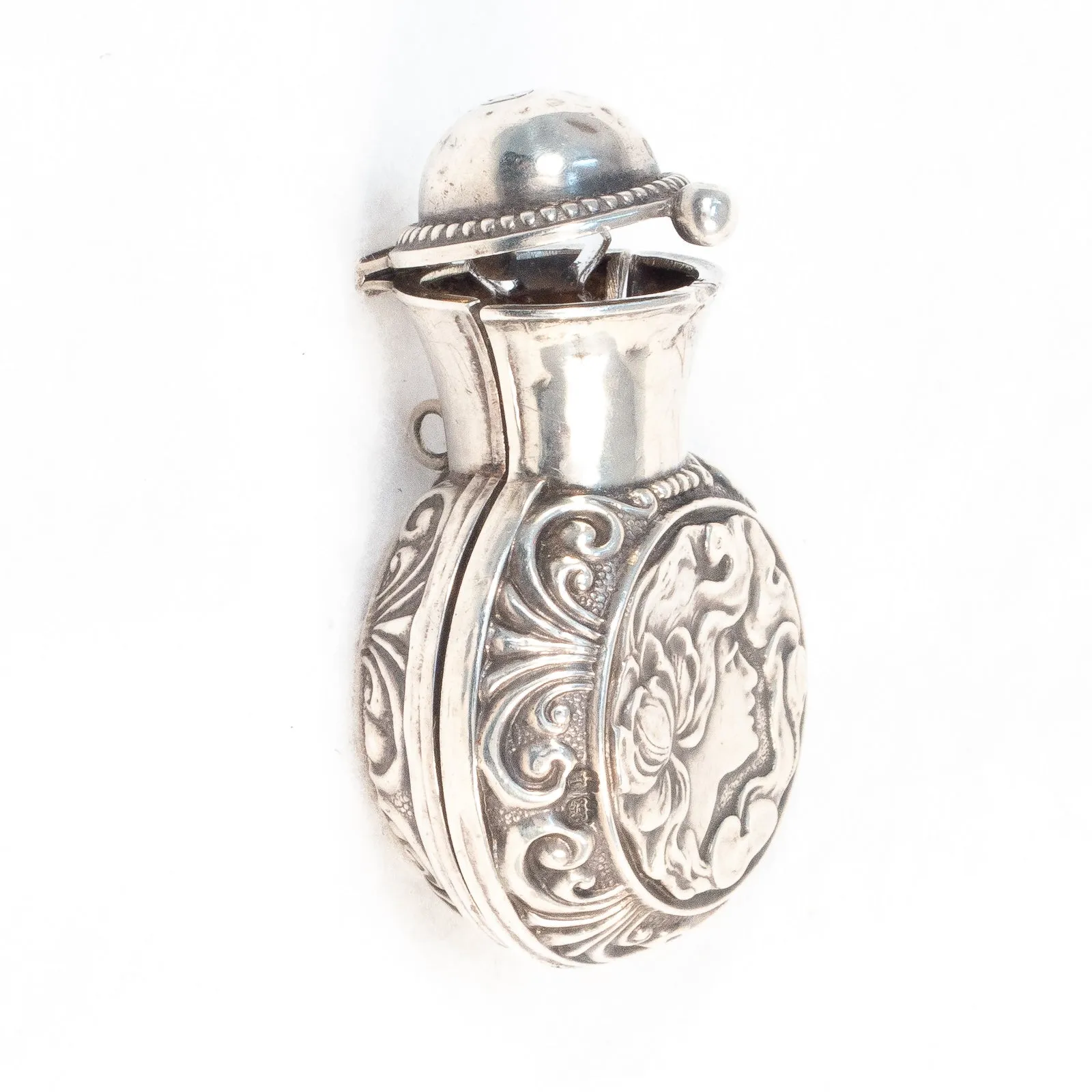 Sterling Silver Scent Bottle Flask Case with Glass Bottle by Crisford and Norris