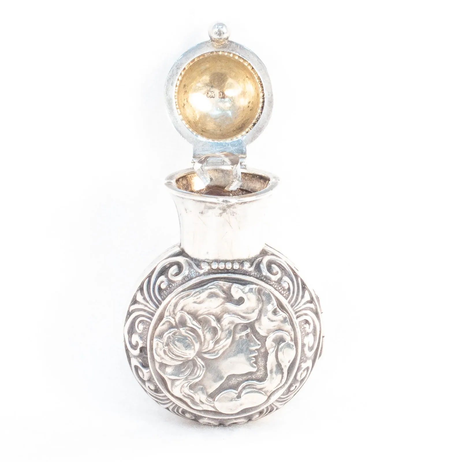 Sterling Silver Scent Bottle Flask Case with Glass Bottle by Crisford and Norris