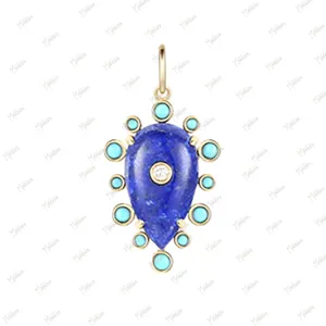 Turquoise & Diamond Lapis Pendant 26.9X16.5mm