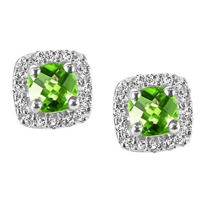 White Gold Diamond and Peridot Earrings