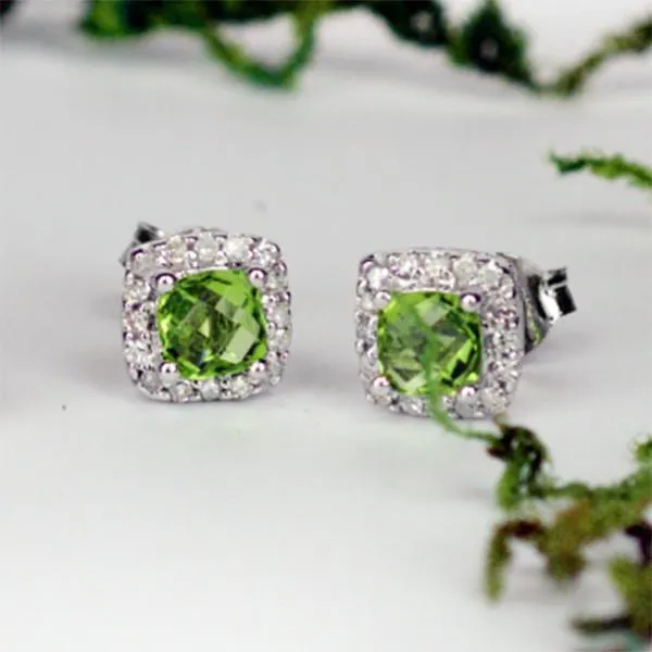 White Gold Diamond and Peridot Earrings