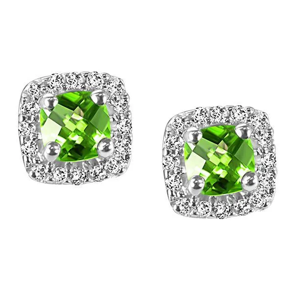 White Gold Diamond and Peridot Earrings